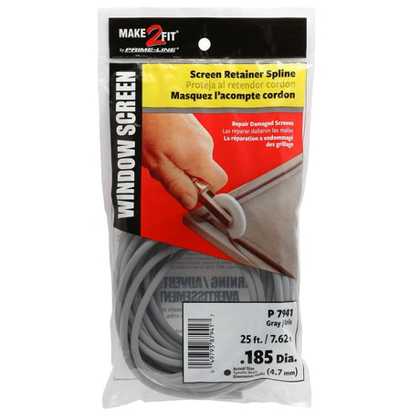 Make-2-Fit P 7941 Screen Retainer Spline, 0.185 in D, 25 ft L, Vinyl, Gray, Round