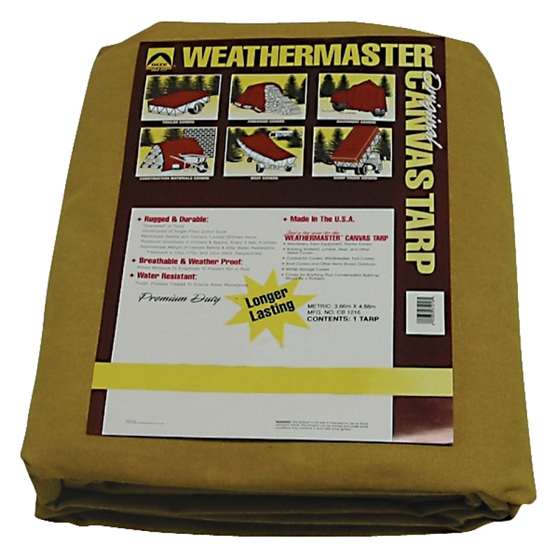 Dize Weathermaster CB1218D Tarpaulin, 18 ft L, 12 ft W, Canvas, Tan