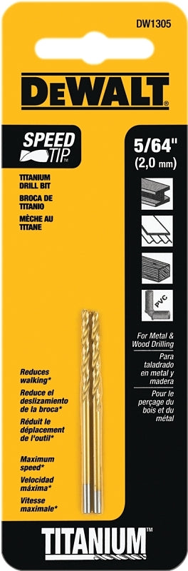 DEWALT DW1305 Jobber Drill Bit, 5/64 in Dia, 2 in OAL, Parabolic Flute, 5/64 in Dia Shank, Straight Shank