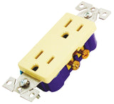Eaton Wiring Devices 1107V-BOX Duplex Receptacle, PVC, Ivory, 2-Pole, 15 A, 125 V, Back, Side Wiring, NEMA: 5-15R, 60 Hz
