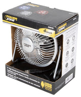 PowerZone FE-20 Personal Fan, 120 VAC, 4 in Dia Blade, 4 -Blade, 1 -Speed, 360 deg Rotating, Blue/Red/Silver