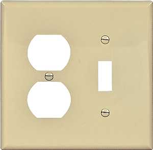 Eaton PJ18V Wallplate, 4.93 in L, 4.89 in W, 2-Gang, Polycarbonate, Ivory, High-Gloss