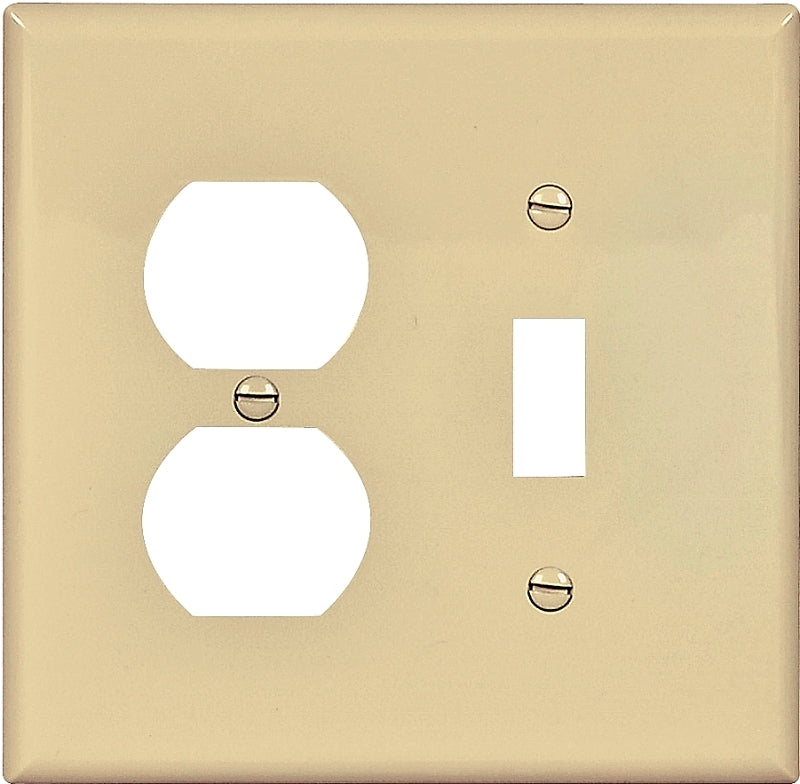 Eaton PJ18V Wallplate, 4.93 in L, 4.89 in W, 2-Gang, Polycarbonate, Ivory, High-Gloss