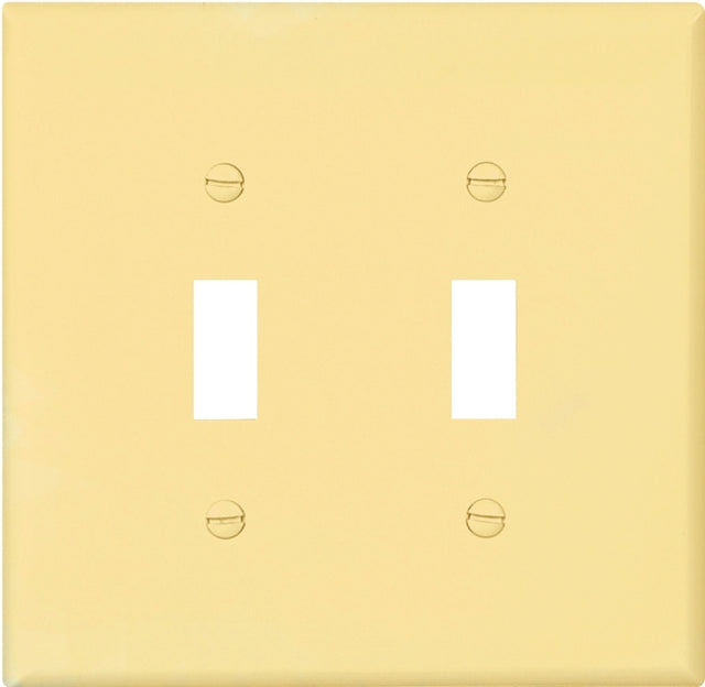 Eaton Wiring Devices PJ2V Wallplate, Mid-Size, 4-7/8 in L, 4.94 in W, 2-Gang, Polycarbonate, Ivory