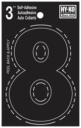 Hy-Ko 30400 Series 30408 Self-Stick Die-Cut Number, Character: 8, 3 in H Character, Black Character, Vinyl, Pack of 10