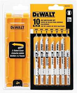DEWALT DW3744C Series Jig Saw Blade Kit, Specifications: Curved/Precision Ground Teeth, U-Shank, 10-Piece, HCS