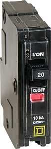 Square D QO QO120CP Circuit Breaker, Mini, 20 A, 1 -Pole, 120/240 VAC, 48 VDC, Fixed Trip, Plug Mounting