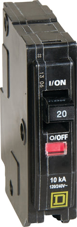 Square D QO QO120CP Circuit Breaker, Mini, 20 A, 1 -Pole, 120/240 VAC, 48 VDC, Fixed Trip, Plug Mounting