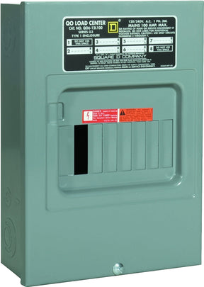 Square D QO QO612L100SCP Load Center, 100 A, 6-Space, 12-Circuit, Main Lug, NEMA 1 Enclosure, Gray, Plug