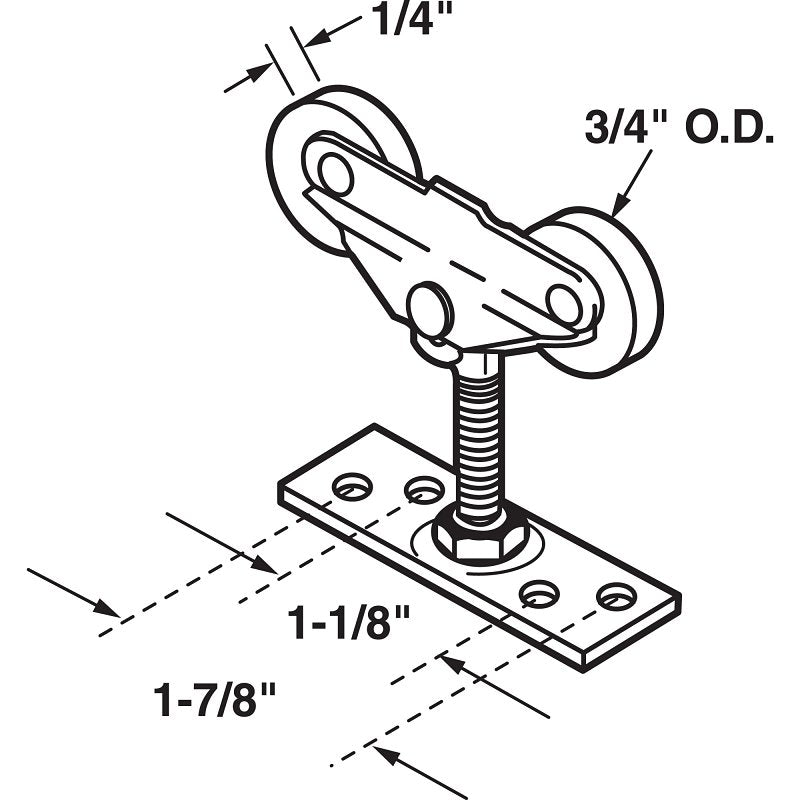 Prime-Line N 6527 Roller Assembly, 3/4 in Dia Roller, 1/4 in W Roller, Nylon/Steel, Silver, 2-Roller, 65 lb