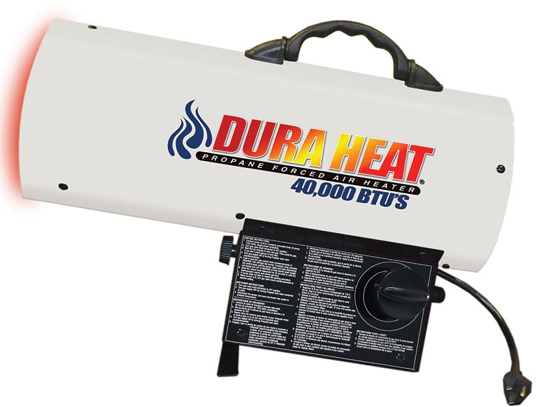 Dura Heat GFA40 Forced Air Heater, 20 lb Fuel Tank, Liquid Propane, 40000 Btu, 1000 sq-ft Heating Area, White