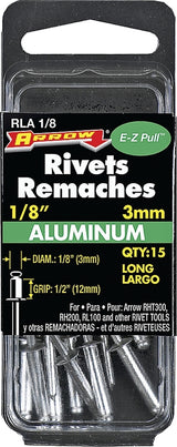 Arrow RLA1/8 Pop Rivet, Long, 1/2 in Grip, 1/2 in L, Aluminum, 15/PK