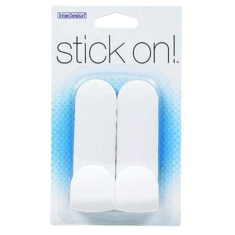 iDesign 4 in. L White Plastic Small/Medium Stick On! Tall Hook 2 pk