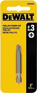 DEWALT DW2023 Power Bit, #3 Drive, Phillips Drive, 1/4 in Shank, Hex Shank, 2 in L, Steel
