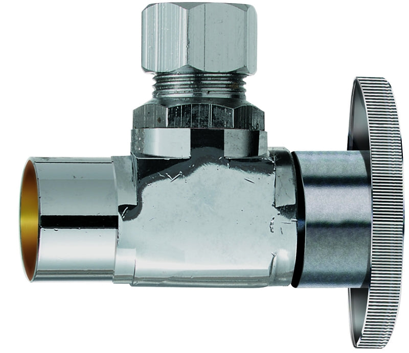 Plumb Pak PP20060LF Shut-Off Valve, Angle Valve, 1/2 x 3/8 in Connection, Sweat x Compression, Brass Body