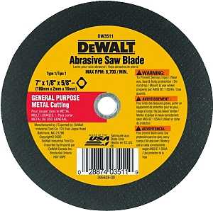 DEWALT HIGH PERFORMANCE Series DW3511 Abrasive Saw Blade, 7 in Dia, 5/8 in Arbor, Aluminum Oxide Cutting Edge, Pack of 25