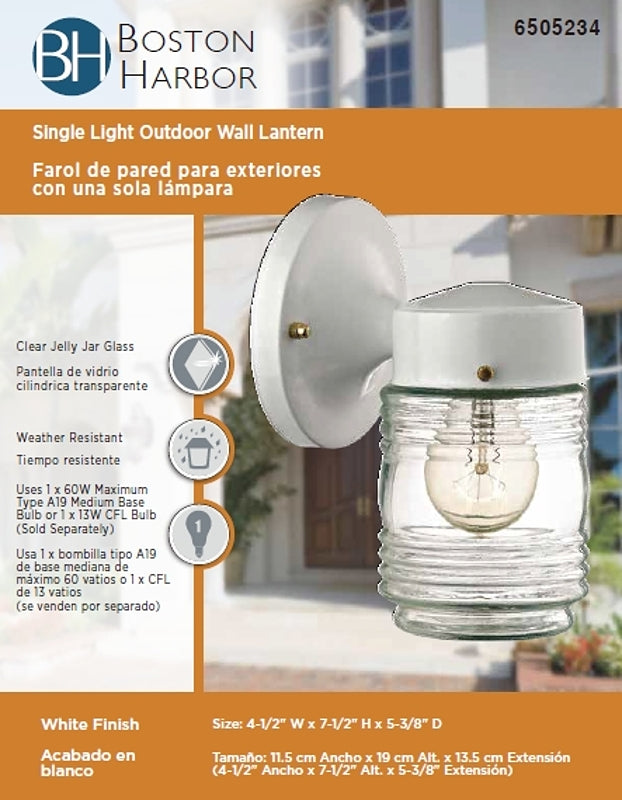 Boston Harbor W15WH01-33883L Outdoor Lantern, 120 V, 60 W, CFL Lamp, Steel Fixture, White, White Fixture