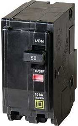 Square D QO QO250C Circuit Breaker, Mini, 50 A, 2-Pole, 120/240 VAC, 48 VDC, Black, Plug