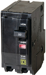 Square D QO QO250C Circuit Breaker, Mini, 50 A, 2-Pole, 120/240 VAC, 48 VDC, Black, Plug