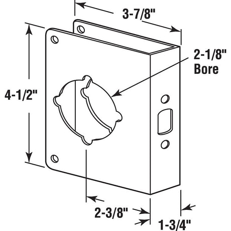 Prime-Line U 9556 Lock and Door Reinforcer, 2-3/8 in Backset, 1-3/4 in Thick Door, Brass, Bright Brass, 4-1/2 in H