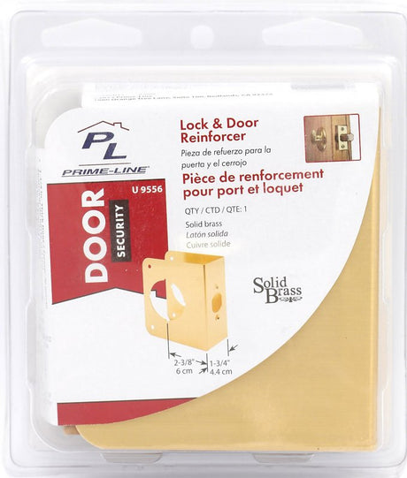 Prime-Line U 9556 Lock and Door Reinforcer, 2-3/8 in Backset, 1-3/4 in Thick Door, Brass, Bright Brass, 4-1/2 in H