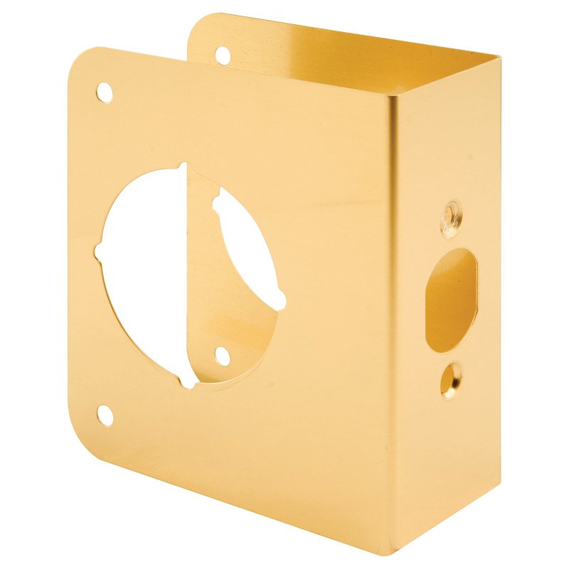 Prime-Line U 9556 Lock and Door Reinforcer, 2-3/8 in Backset, 1-3/4 in Thick Door, Brass, Bright Brass, 4-1/2 in H