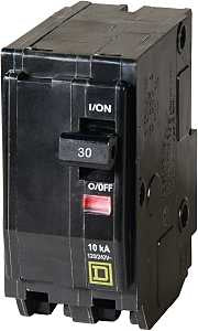 Square D QO QO230C Circuit Breaker, Mini, 30 A, 2 -Pole, 120/240 VAC, 48 VDC, Plug Mounting, Black