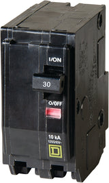 Square D QO QO230C Circuit Breaker, Mini, 30 A, 2 -Pole, 120/240 VAC, 48 VDC, Plug Mounting, Black