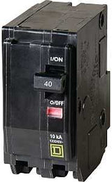 Square D QO QO240C Circuit Breaker, Mini, 40 A, 2 -Pole, 120/240 VAC, 48 VDC, Plug Mounting, Black