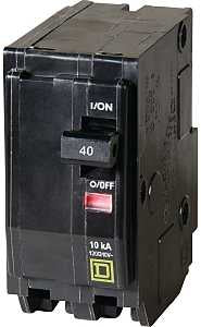 Square D QO QO240C Circuit Breaker, Mini, 40 A, 2 -Pole, 120/240 VAC, 48 VDC, Plug Mounting, Black