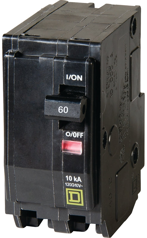 Square D QO QO260C Circuit Breaker, Mini, 60 A, 2-Pole, 120/240 VAC, 48 VDC, Black, Plug
