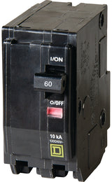 Square D QO QO260C Circuit Breaker, Mini, 60 A, 2-Pole, 120/240 VAC, 48 VDC, Black, Plug