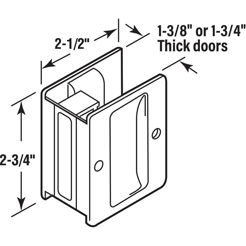 Prime-Line N 7238 Pocket Door Pull, 1-3/8 in W, 2-1/2 in D, 2-3/4 in H, Brass, Satin Nickel