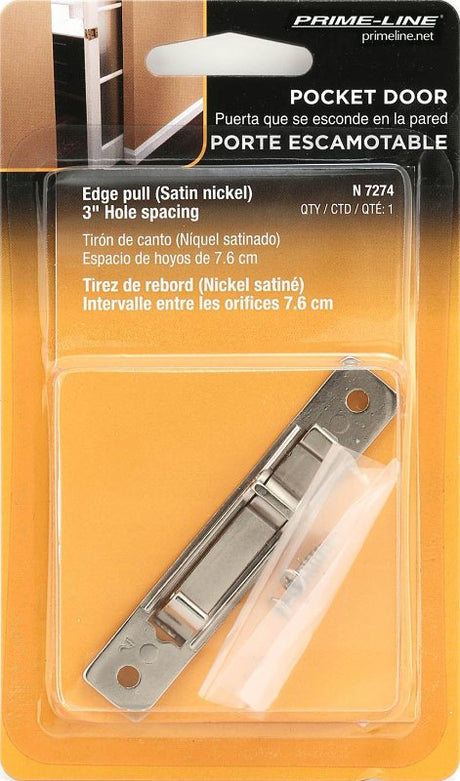 Prime-Line N 7274 Pocket Door Pull, 5/8 in W, 3-1/2 in D, 3/4 in H, Satin Nickel, Pack of 6