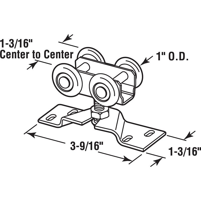 Prime-Line N 7410 Door Roller, 1 in Dia Roller, 1-3/16 in W Roller, Steel, 4-Roller, 80 lb, Top Mounting