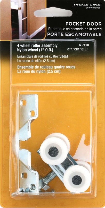 Prime-Line N 7410 Door Roller, 1 in Dia Roller, 1-3/16 in W Roller, Steel, 4-Roller, 80 lb, Top Mounting