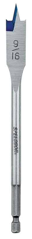 Irwin 88809 Spade Drill Bit, 9/16 in Dia, 6 in OAL, Flat Flute, 1/4 in Dia Shank, Hex Shank