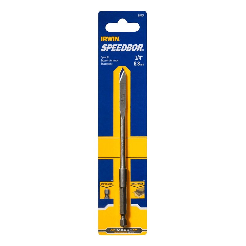 Irwin SPEEDBOR 88804 Spade Drill Bit, 1/4 in Dia, 6 in OAL, Standard Length, Flat Flute, 1/4 in Dia Shank, Hex Shank
