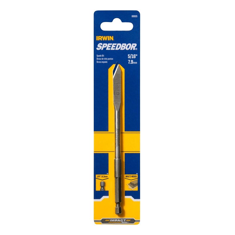 Irwin SPEEDBOR 88805 Spade Drill Bit, 5/16 in Dia, 6 in OAL, Standard Length, Flat Flute, 1/4 in Dia Shank, Hex Shank