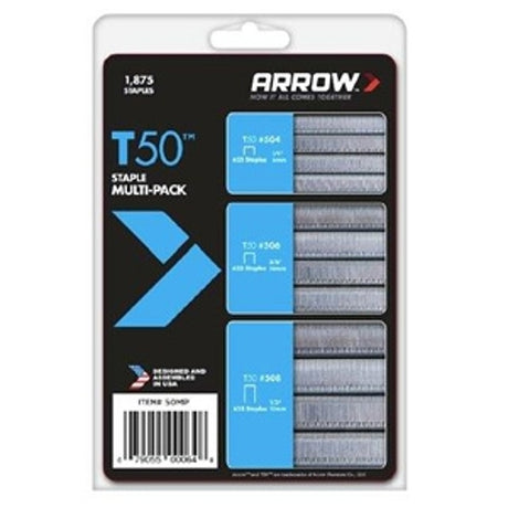 Arrow T50 Series 50MP Staple, 1/2 to 3/8 in L Leg