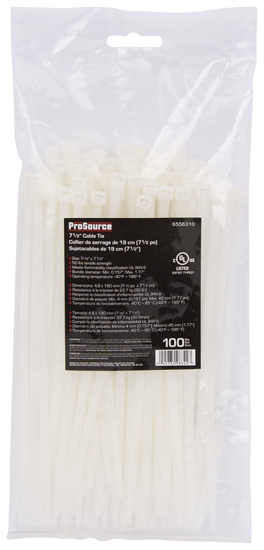 ProSource CV190-1003L Cable Tie, 45 mm Max Bundle Dia, Self-Lock Locking, Nylon, Clear