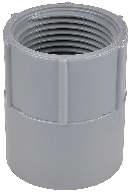 Carlon E942FR-CTN Conduit Adapter, 1 in Female, 1-5/8 in Dia, 1-15/16 in L, PVC, Gray