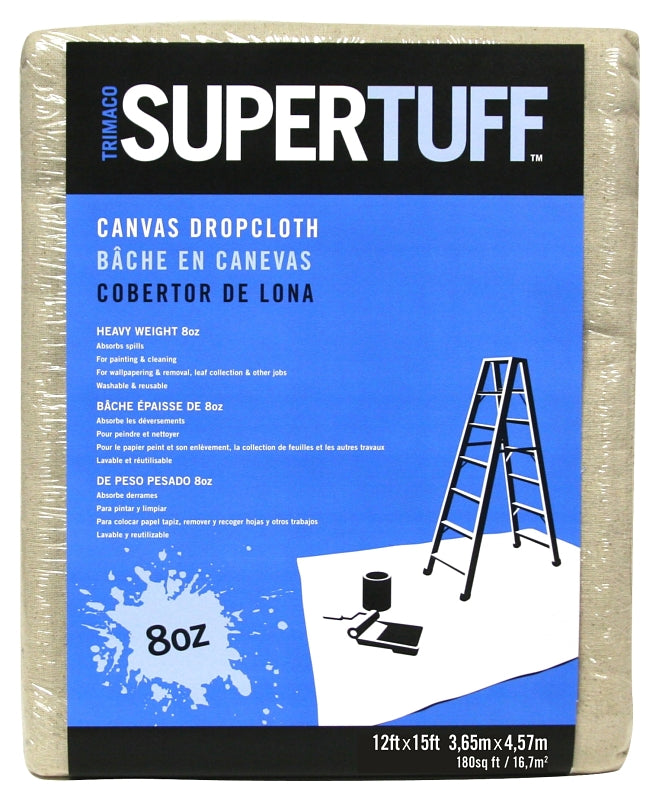 Trimaco SUPERTUFF 58903 Drop Cloth, 15 ft L, 12 ft W, Canvas, Tan