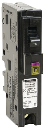 Square D HOM115PDFC Circuit Breaker, Dual Function, Mini, 15 A, 1-Pole, 120 V, Plug