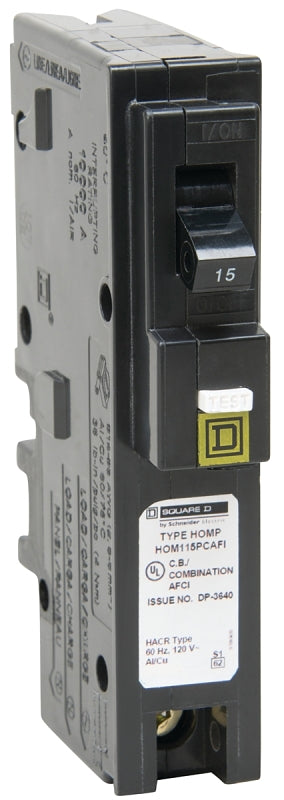 Square D HOM115PCAFIC Circuit Breaker, CAFCI, Mini, 15 A, Plug, 1-Pole, 120 V