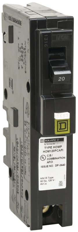 Square D HOM120PCAFIC Circuit Breaker, CAFCI, Mini, 20 A, 1-Pole, 120 V, Plug