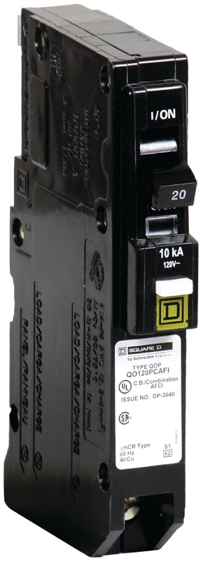 Square D QO120PCAFIC Circuit Breaker, CAFCI, Mini, Plug, 20 A, 1-Pole, 120 V