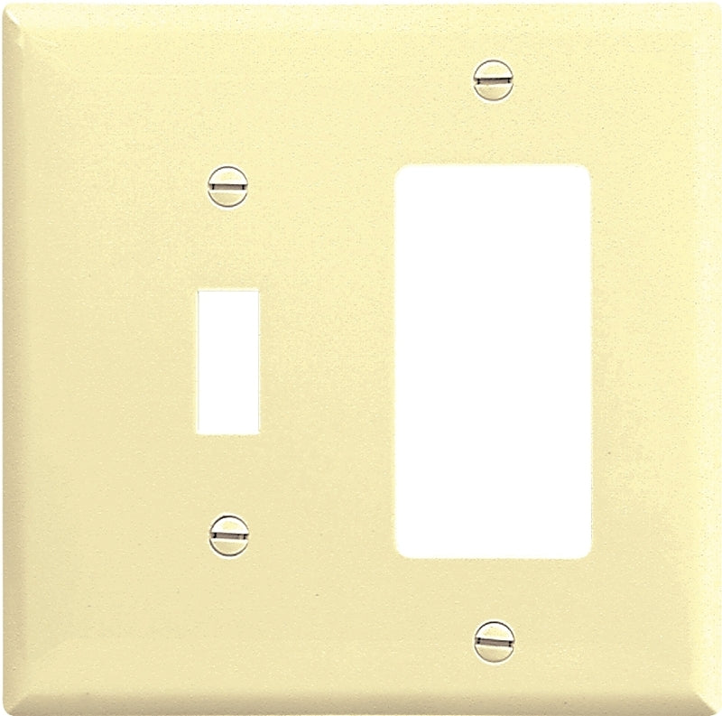 Eaton Wiring Devices 2153V-BOX Combination Wallplate, 4-1/2 in L, 4-9/16 in W, Standard, Thermoset, Ivory