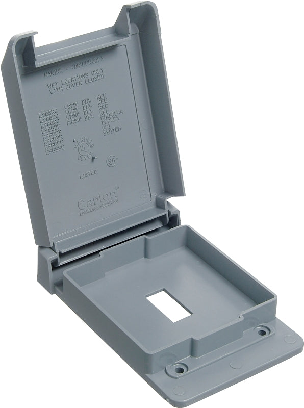 Carlon E98SSCN-CAR Device Cover, 4-53/64 in L, 3-11/16 in W, Rectangular, 1-Gang, Plastic, Gray, Textured