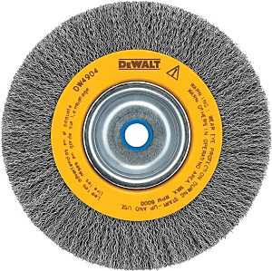 DEWALT DW4904 Wire Wheel Brush, 6 in Dia, 5/8 to 1/2 in Arbor/Shank, Crimped, Knotted Bristle, 0.014 in Dia Bristle